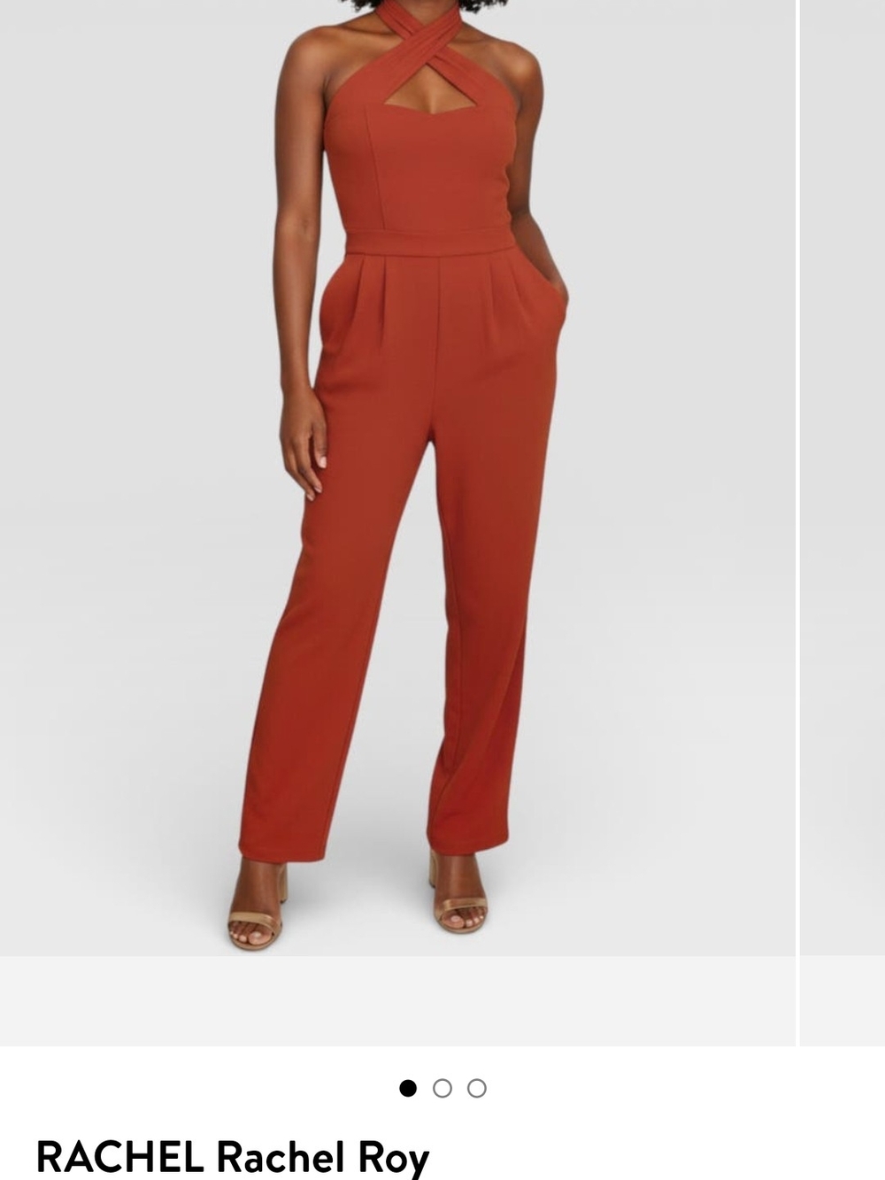 RACHEL Rachel Roy Rust Sleeveless Cross-Neck Jumpsuit